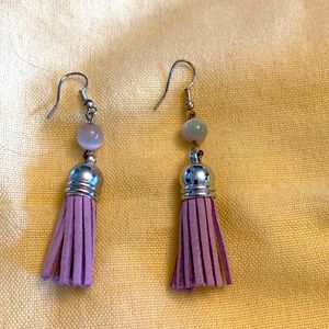 Lavender suede tassel earrings. short N Sweet